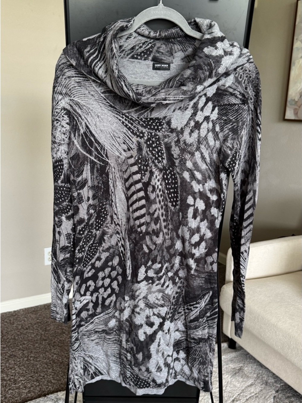 Gerry Weber Black & Gray Printed Cowl Neck Tunic Sweater